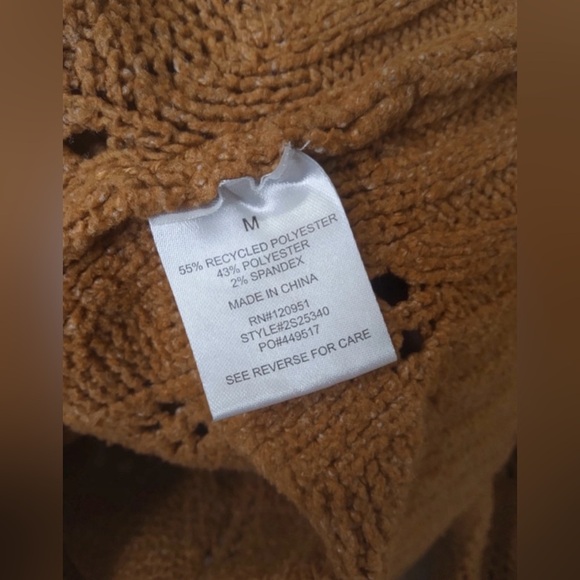 Pink Rose Camel Brown Open Knit Collared Cropped Sweater - Size M - Picture 10 of 10